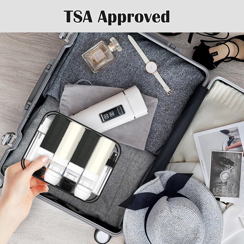 Redfly 17PCS Travel Bottles for Toiletries, TSA Approved Leak Proof Refillable Travel Size Containers, Silicone Travel Kit for Shampoo, Conditioner, Lotion & Creams Black&White - Image 5